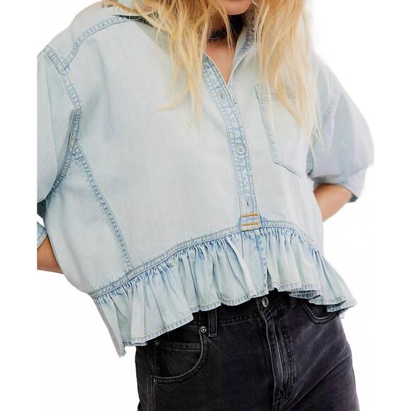 NEW FREE PEOPLE bailey relaxed oversized shirt in denim
